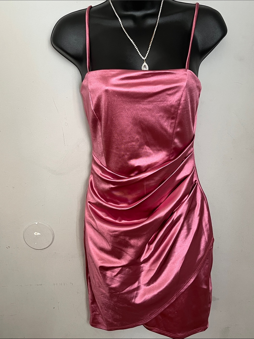 Windsor Satin Cowl-Detail Mini Dress in Rose